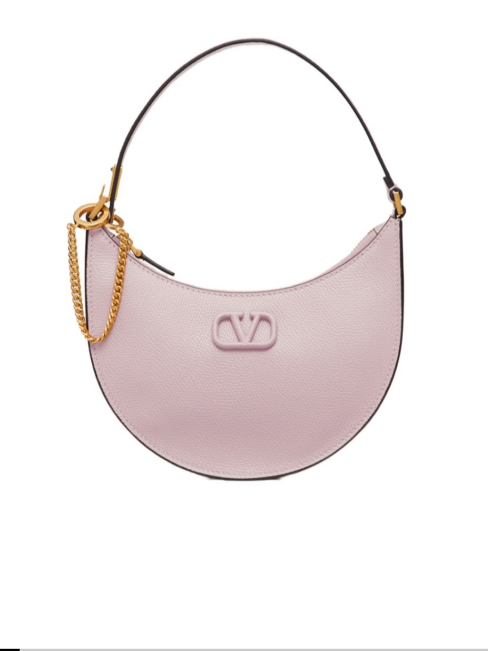 Valentino Mini VLogo Crescent Shoulder Bag in Pale Pink with Gold Hardware